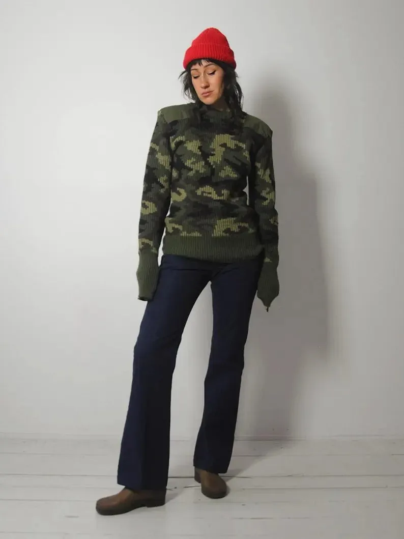 1970's Camo Ribbed wool Sweater