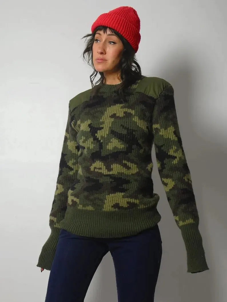 1970's Camo Ribbed wool Sweater