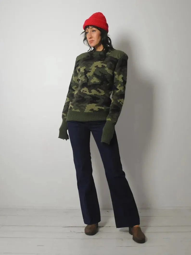 1970's Camo Ribbed wool Sweater