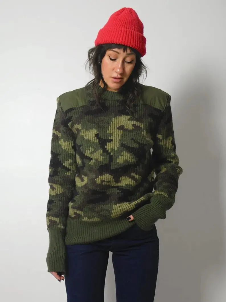 1970's Camo Ribbed wool Sweater
