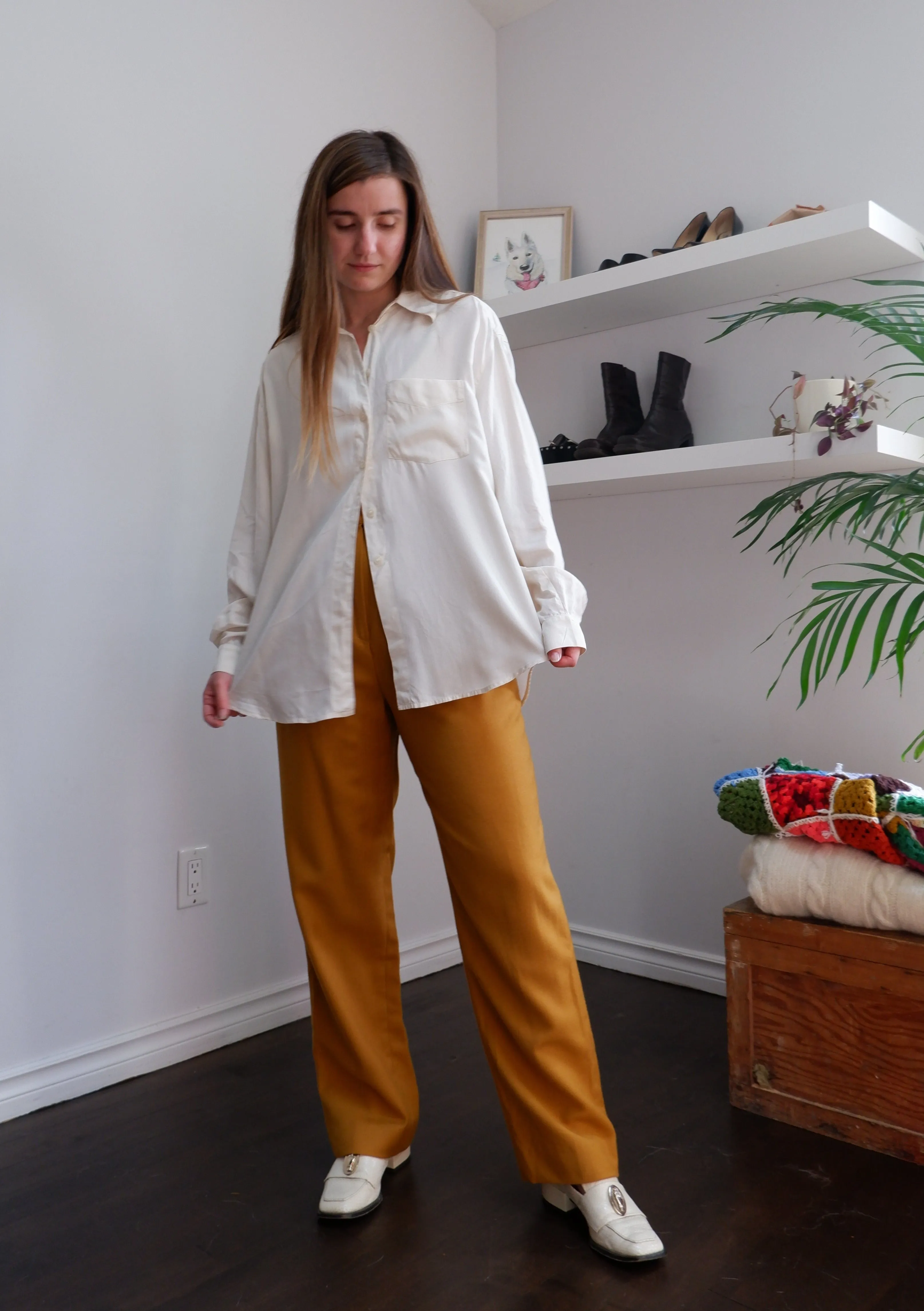 90's Classic 100% Silk Button Down - L