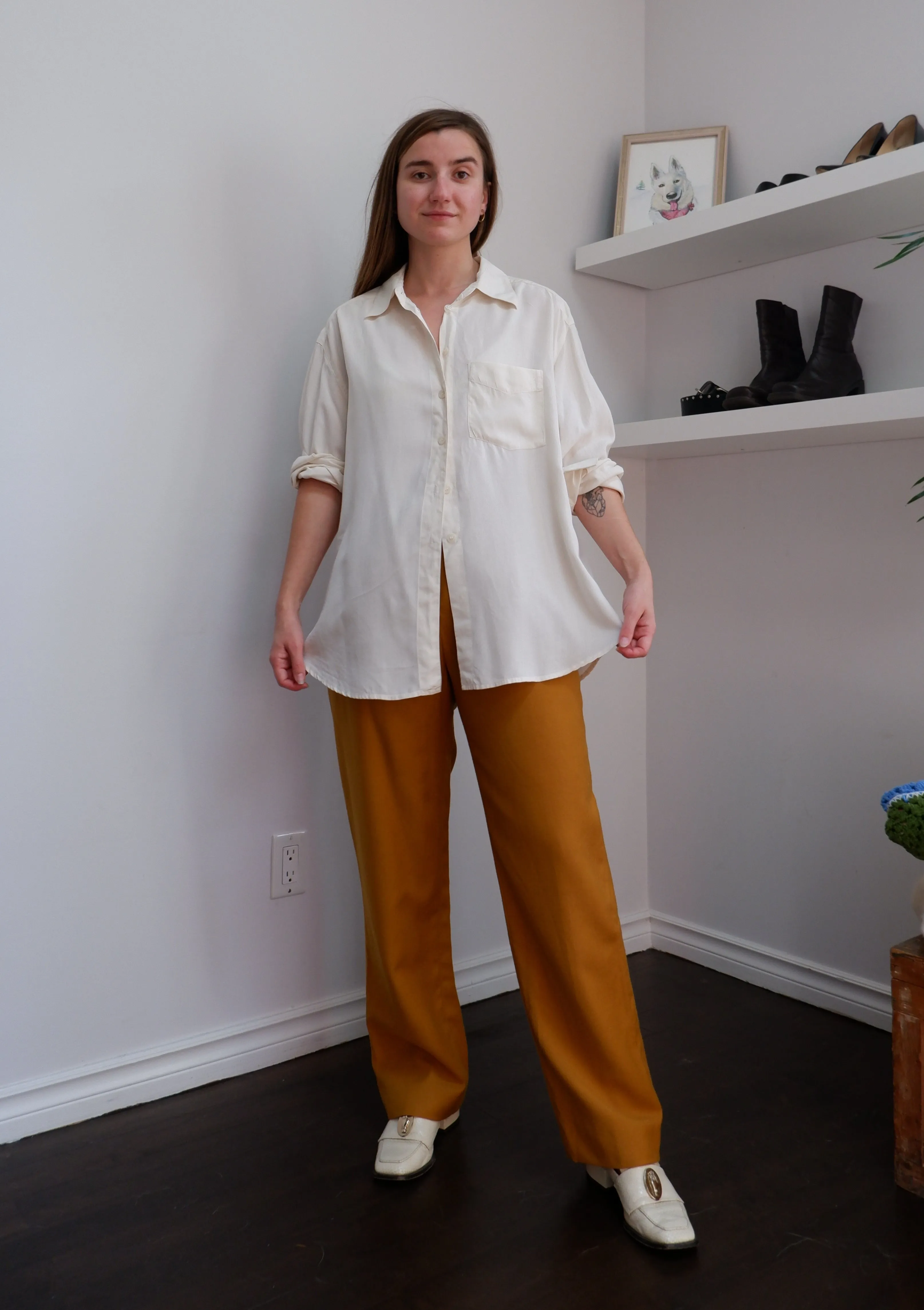 90's Classic 100% Silk Button Down - L