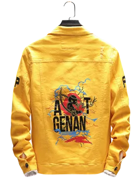 9107  Jean Jacket,Fashionable Jean Jacket,  Print Denim Jacket - Street fashion