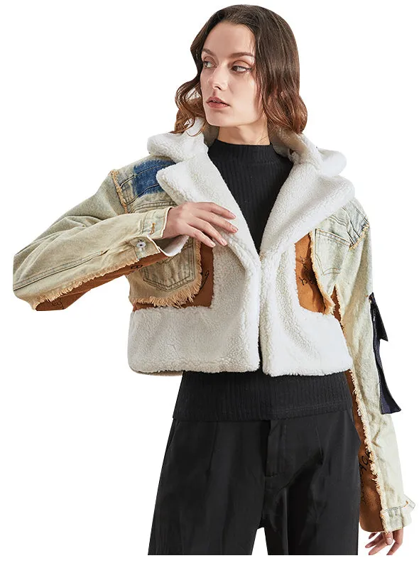 Autume Winter short Denim women jacket with flees - Street Wear  Handcrafted