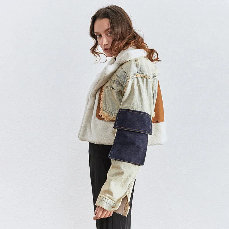 Autume Winter short Denim women jacket with flees - Street Wear  Handcrafted