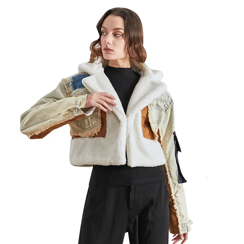 Autume Winter short Denim women jacket with flees - Street Wear  Handcrafted