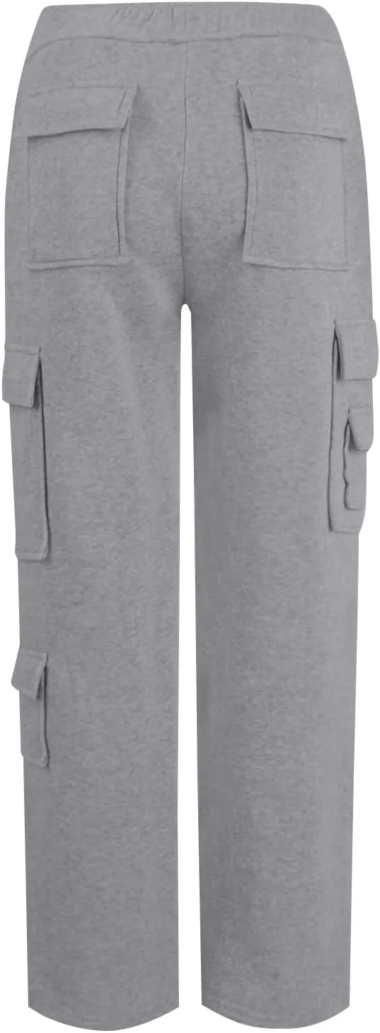 Baggy Cargo Sweatpants for Women Vintage Straight Leg Fleece Lined Sweat Pants Comfy High Waisted Joggers w/Pockets