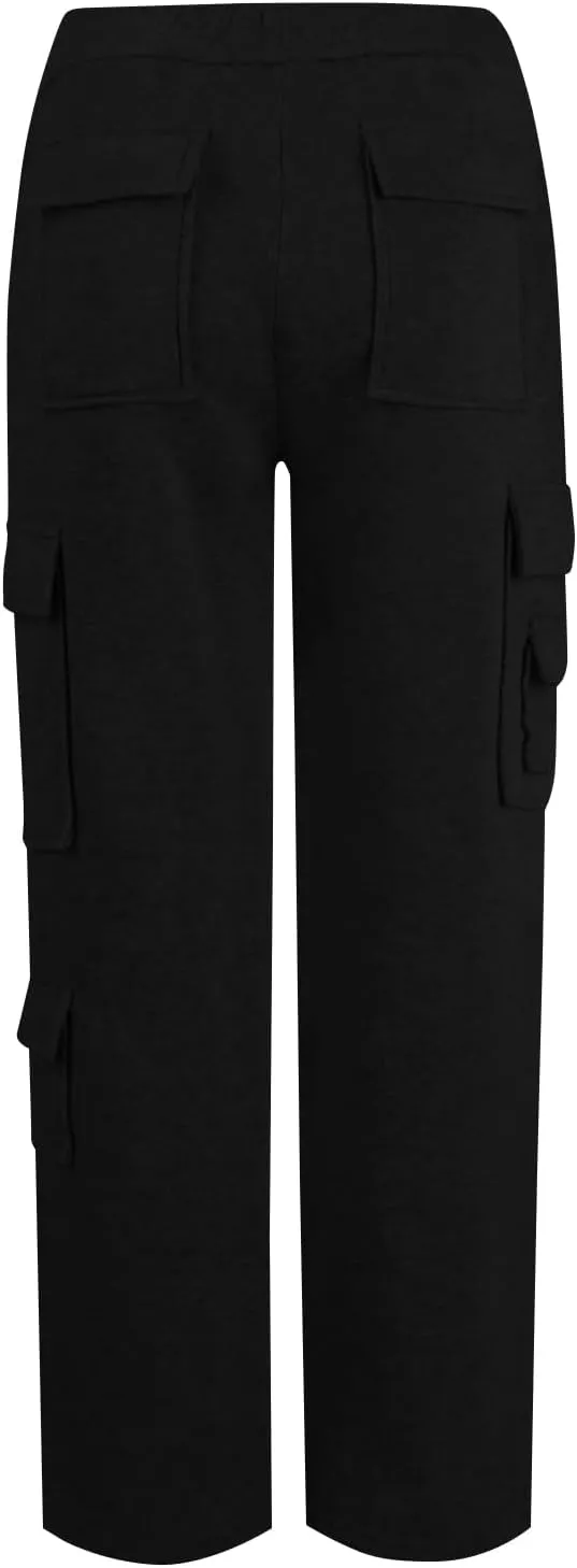 Baggy Cargo Sweatpants for Women Vintage Straight Leg Fleece Lined Sweat Pants Comfy High Waisted Joggers w/Pockets
