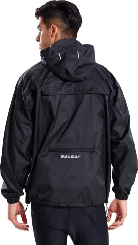 baleaf Men's Light Running Hiking Rain Jacket Waterproof with Hood Windbreaker Pullover Coats Hoodie Packable