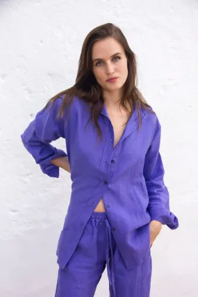 BELGIUM Boyfriendshirt Linen Blue Iris