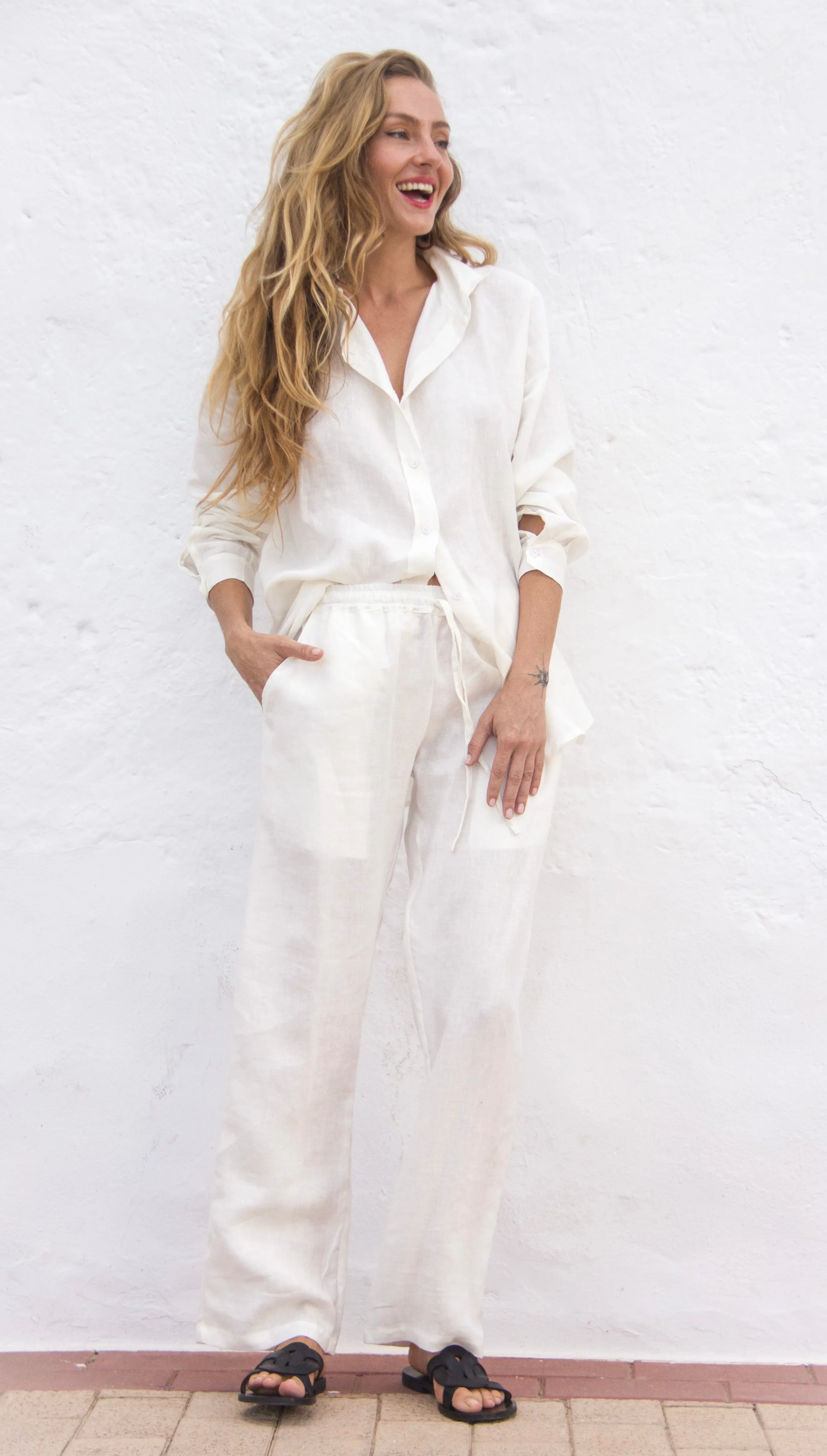 BELGIUM Boyfriendshirt Linen oyster white