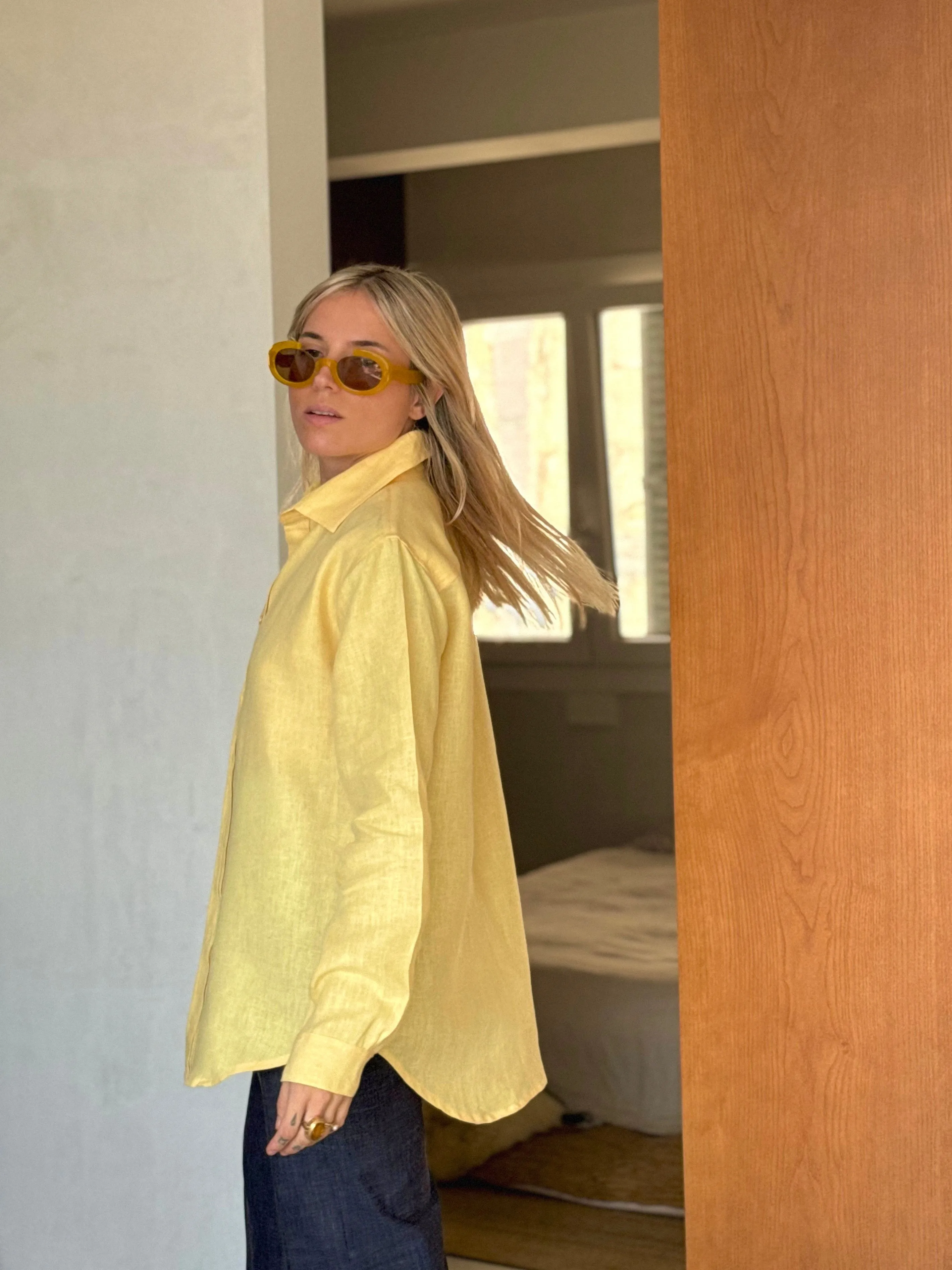 BELGIUM Boyfriendshirt yellow fine Belgium Linen