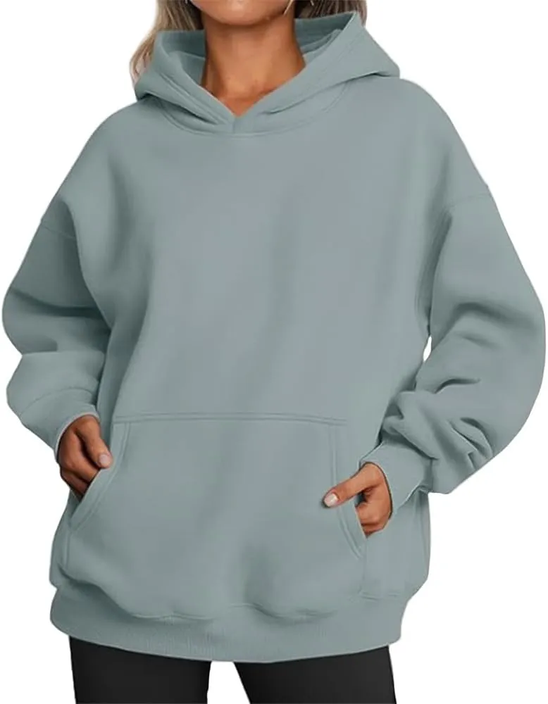 Bengbobar Hoodie Womens Fleece Oversized Hoodies Sweatshirts Plus Size Long Sleeve Fall Solid Color Pullover with Kangaroo Pocket Light Blue Hoodie Lightweight Pullover with Pocket Large