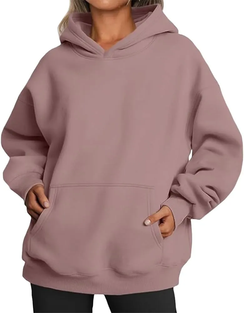 Bengbobar Hoodie Womens Fleece Oversized Hoodies Sweatshirts Plus Size Long Sleeve Fall Solid Color Pullover with Kangaroo Pocket Light Pink Hoodie Lightweight Pullover with Pocket Large