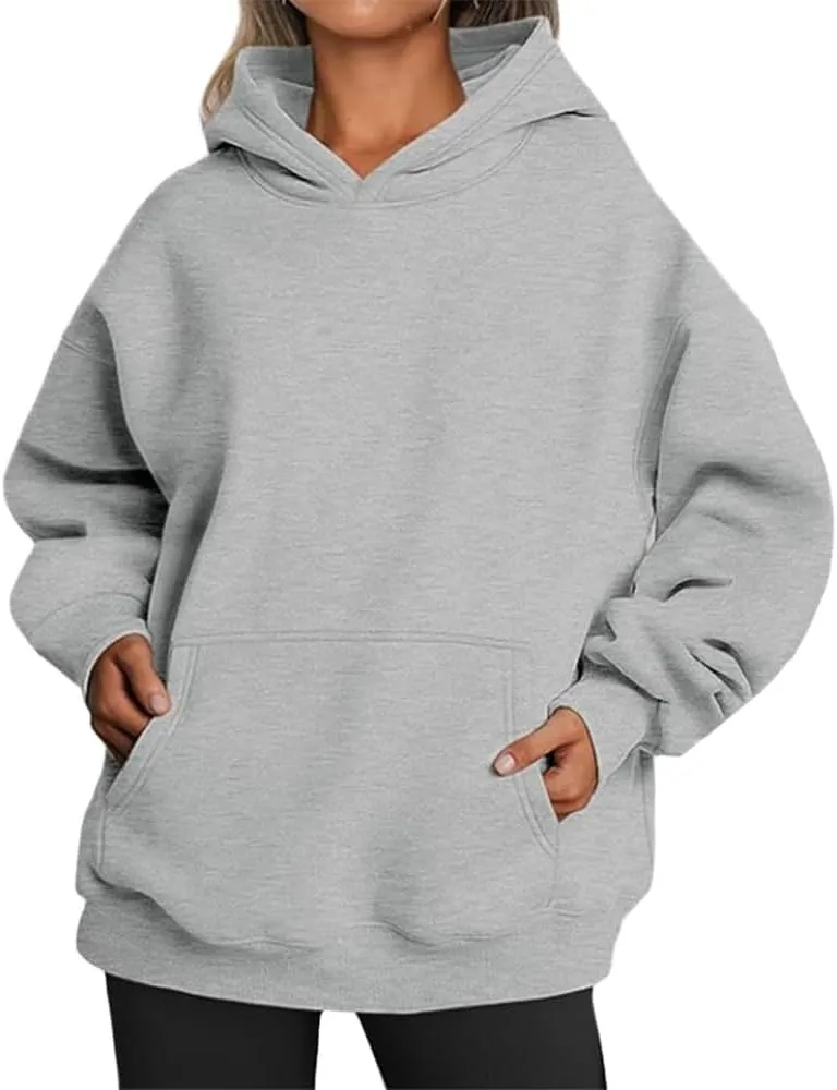 Bengbobar Womens Oversized Hoodies Sweatshirt Plus Size Fleece Long Sleeve Fall Solid Color Pullover with Kangaroo Pocket Light Grey Hoodie Lightweight Pullover with Pocket Medium