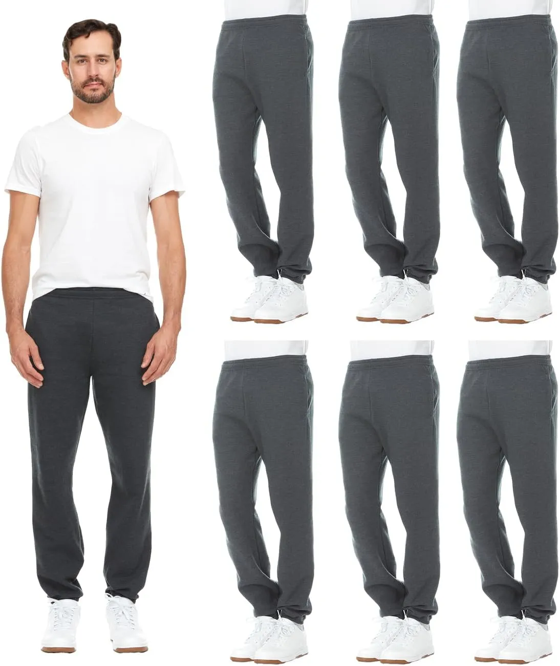BILLIONHATS 6 Pack of Wholesale Mens Jogger Sweatpants, Homeless Shelter Donation Case, Comfy Bulk Joggers for Men