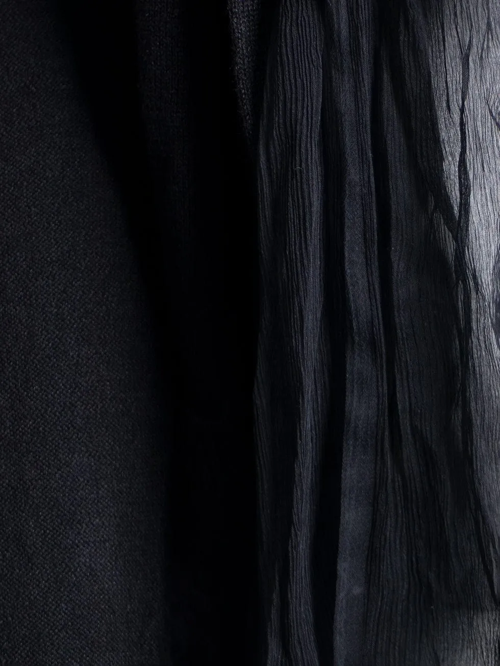 Black Cardigan With Chiffon Drape Inner Lining