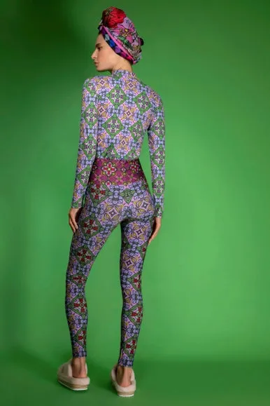 Botanic Stylish Print Trousers Deco Purple Stretchy Leggings