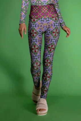 Botanic Stylish Print Trousers Deco Purple Stretchy Leggings