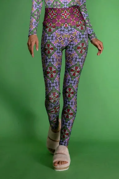 Botanic Stylish Print Trousers Deco Purple Stretchy Leggings