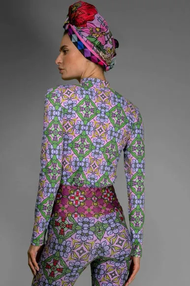 Botanic Stylish Print Trousers Deco Purple Stretchy Leggings