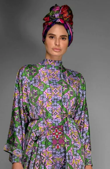 Botanic Stylish Print Trousers Deco Purple Stretchy Leggings