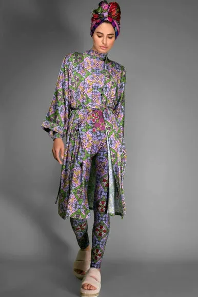Botanic Stylish Print Trousers Deco Purple Stretchy Leggings