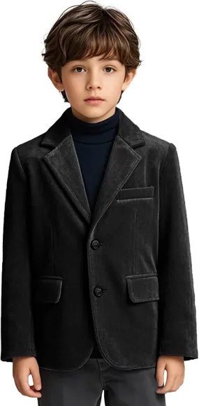 Boys Corduroy Suit Blazer Slim Fit Jacket Formal Coat Classic Notched Lapel Jacket for Boys Wedding Party Prom