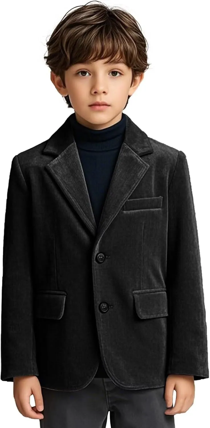 Boys Corduroy Suit Blazer Slim Fit Jacket Formal Coat Classic Notched Lapel Jacket for Boys Wedding Party Prom