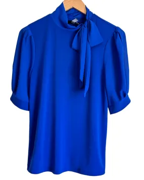 Bright Winter Angelfish Blue Tie Neck Blouse