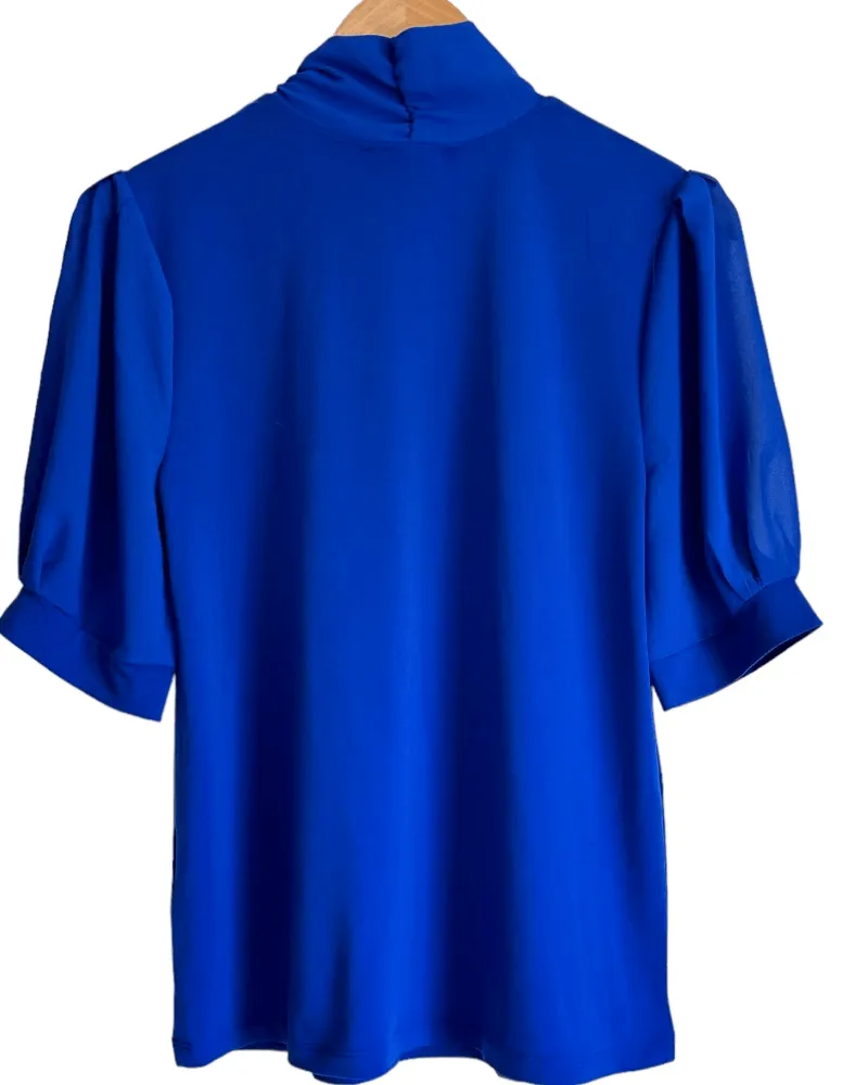 Bright Winter Angelfish Blue Tie Neck Blouse