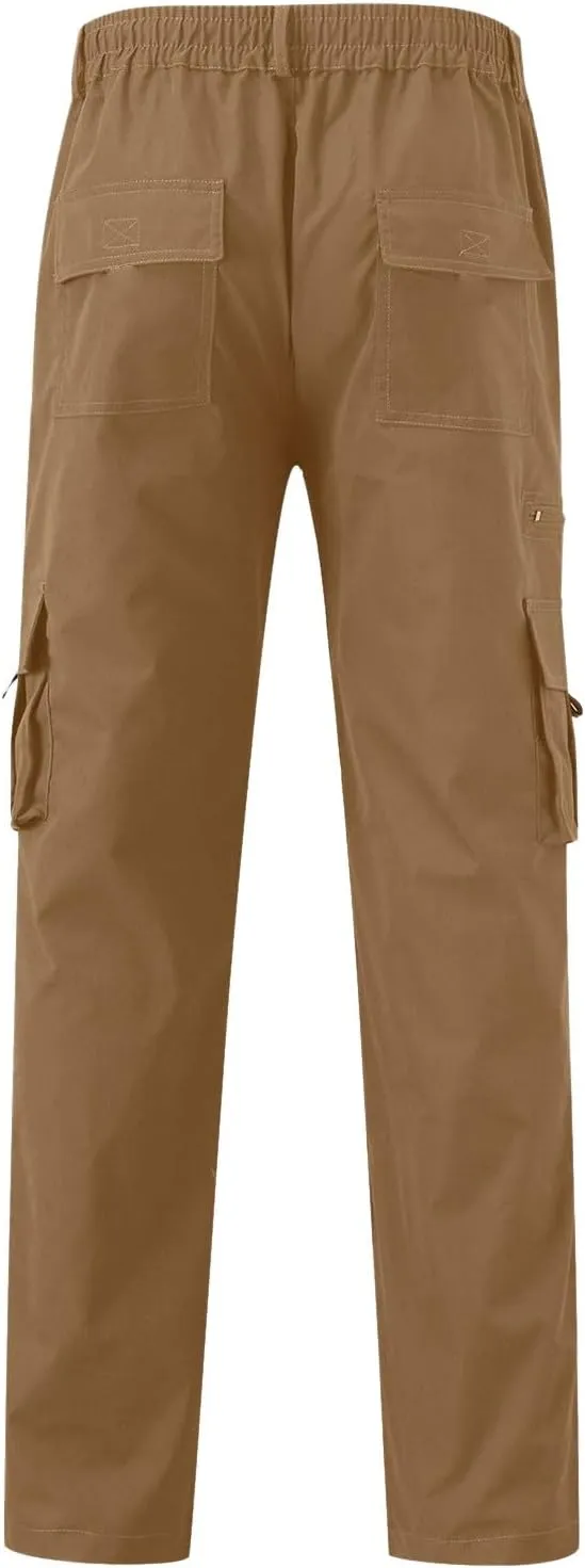Cargo Pants for Men Wide Leg Pockets Elastic Waist Slim Legs Breathable Soft Fit Elasticity Comfy Fashion Trousers