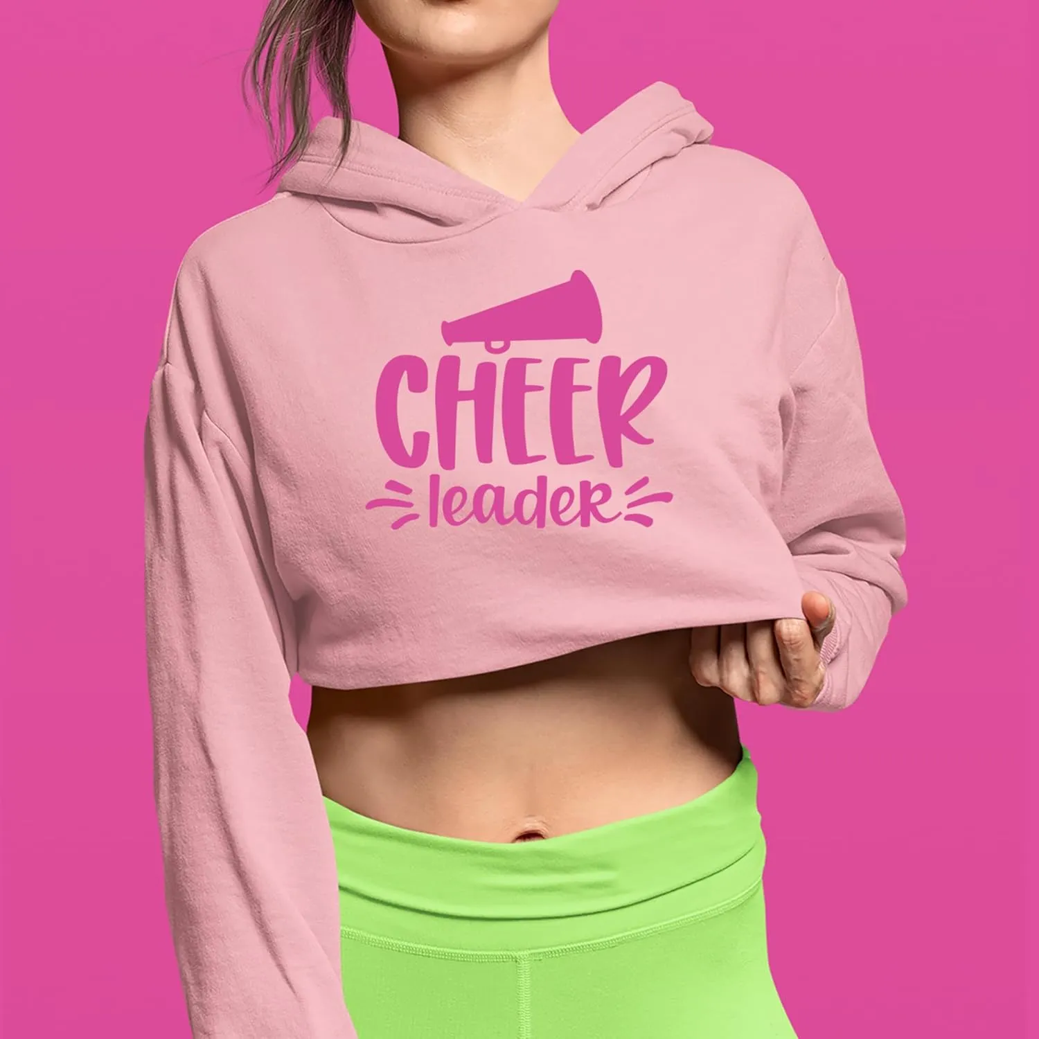 Cheerleader Bullhorn Cropped Fleece Hoodie, Soft & Cozy, Trendy Fit