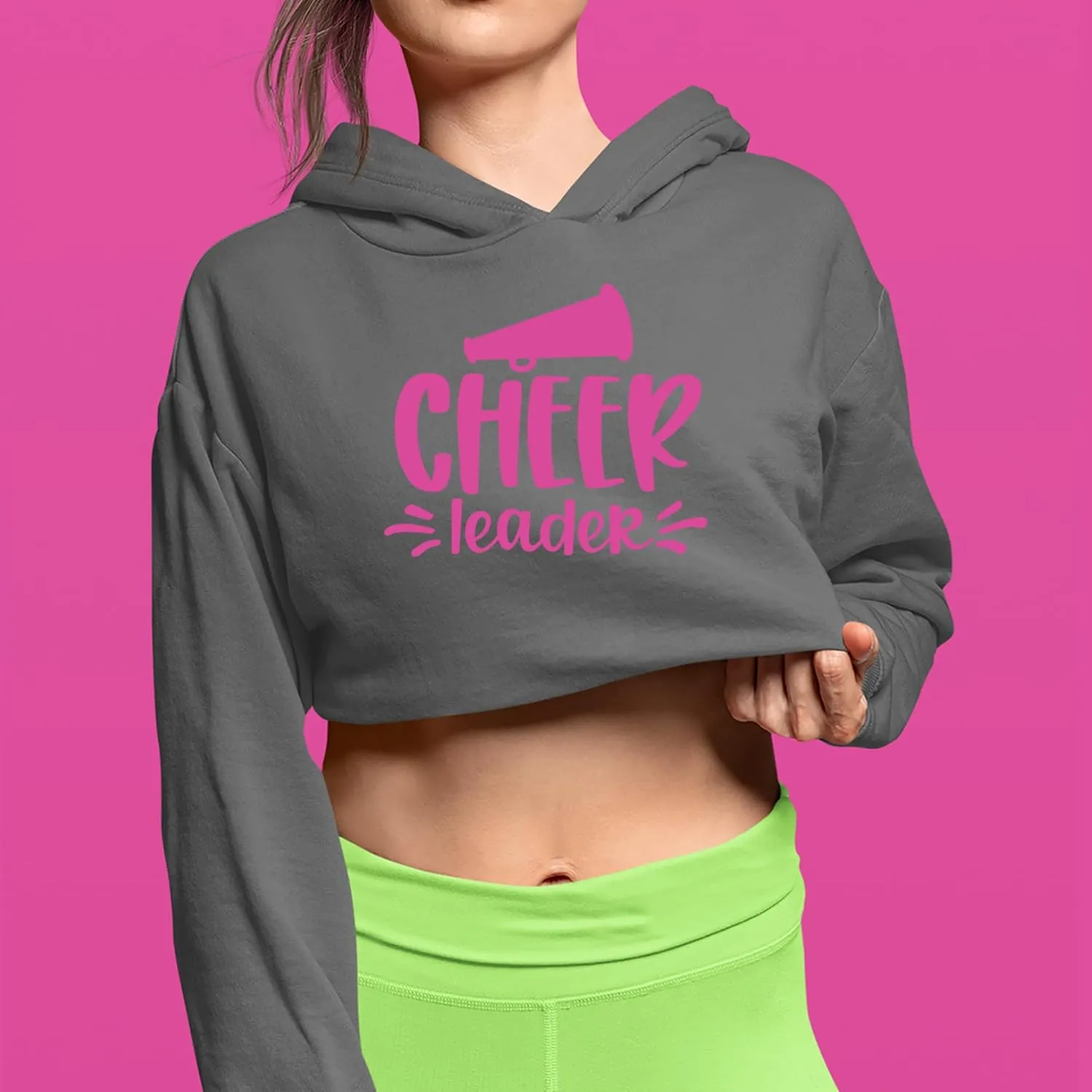 Cheerleader Bullhorn Cropped Fleece Hoodie, Soft & Cozy, Trendy Fit