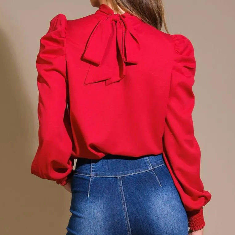 Classic Chic Bow Tie Back Solid Blouse