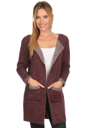 CRD-02346 Flattering Women's Open Front Patch Pocket Knit Cardigan Sweater