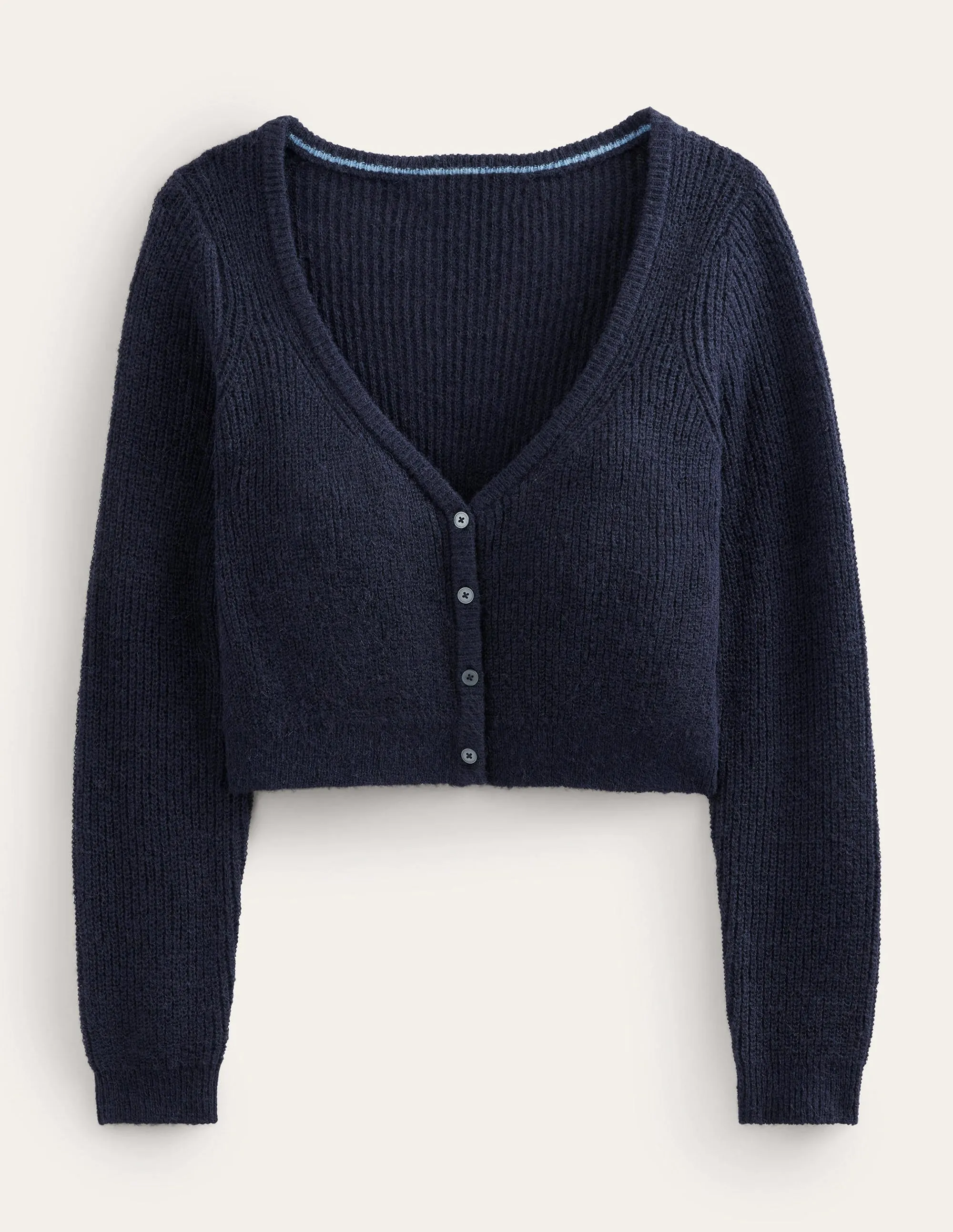 Cropped Fluffy Cardigan-Navy