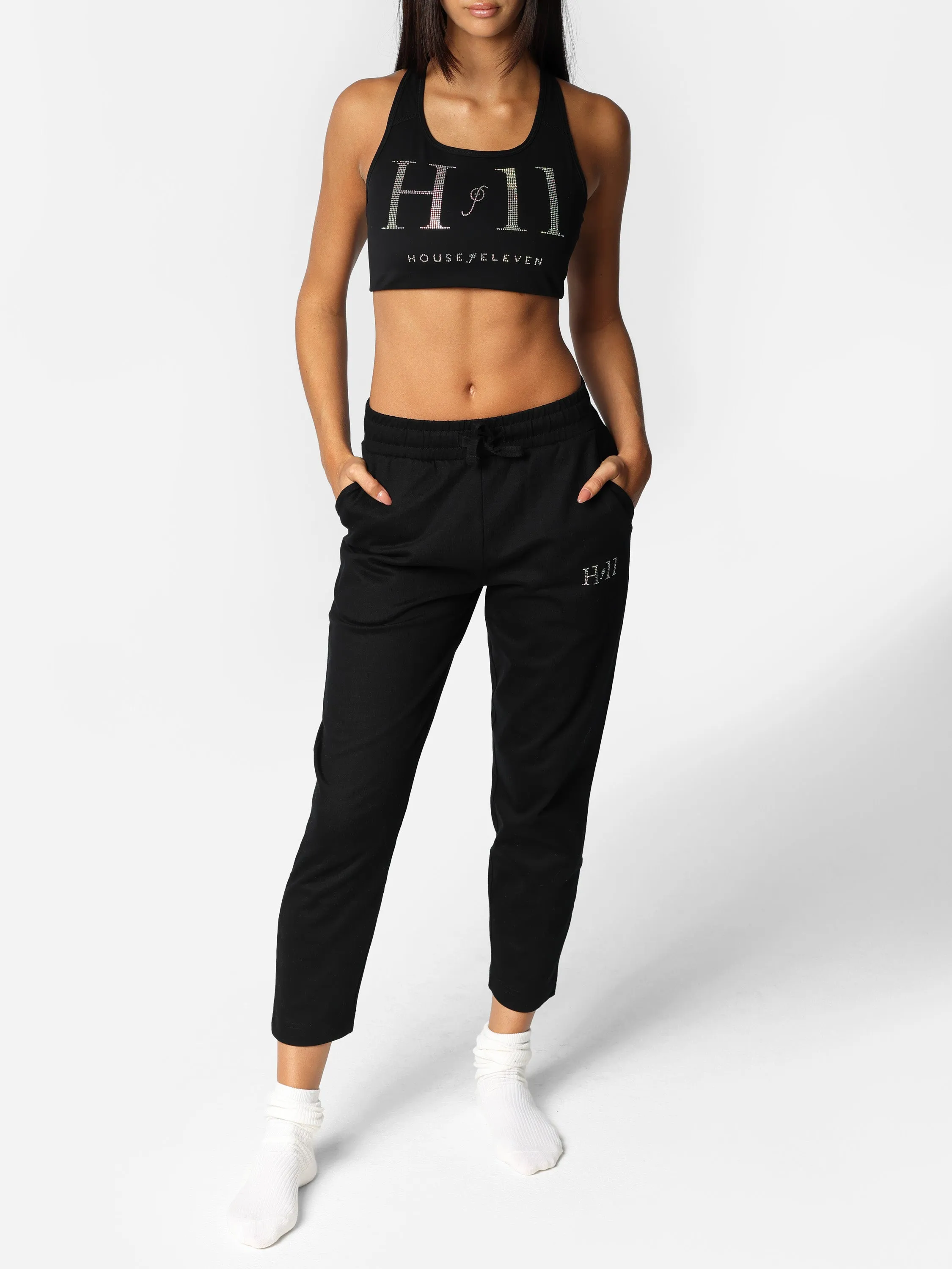 Crystal Pocket & Bedazzled Black Joggers