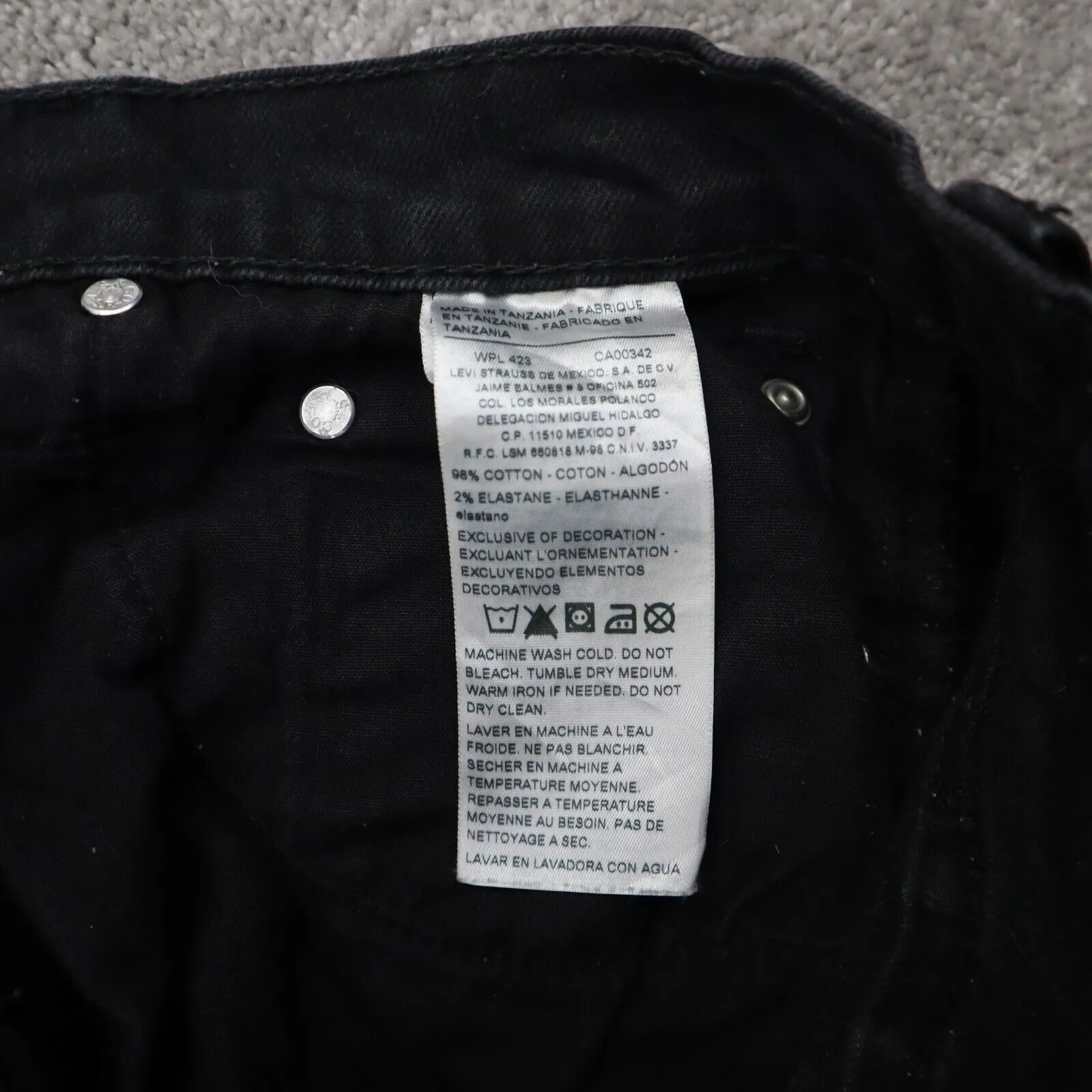 Denizen From Levis 216 Jeans Mens Black Solid Skinny Fit Denim Logo W33XL30