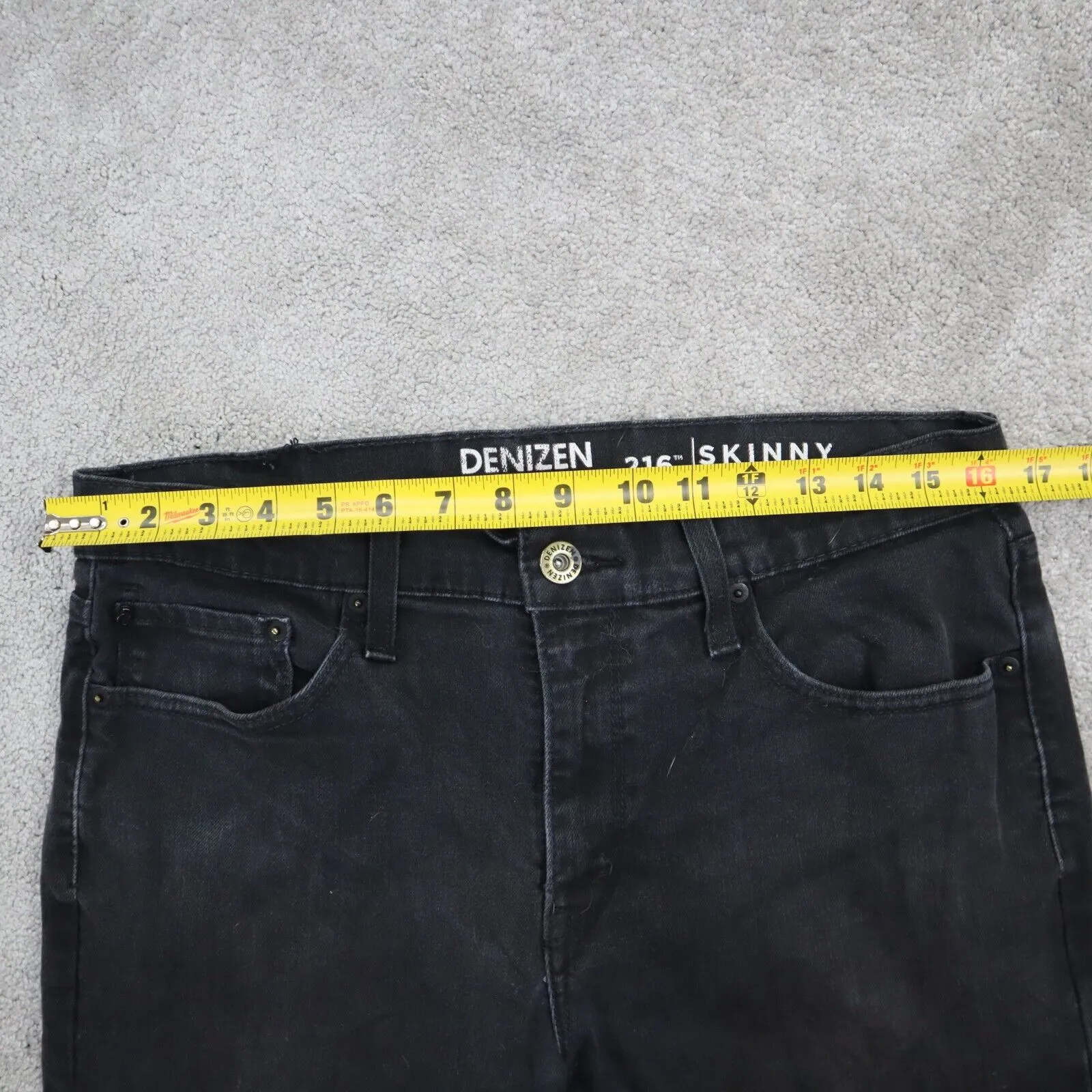 Denizen From Levis 216 Jeans Mens Black Solid Skinny Fit Denim Logo W33XL30