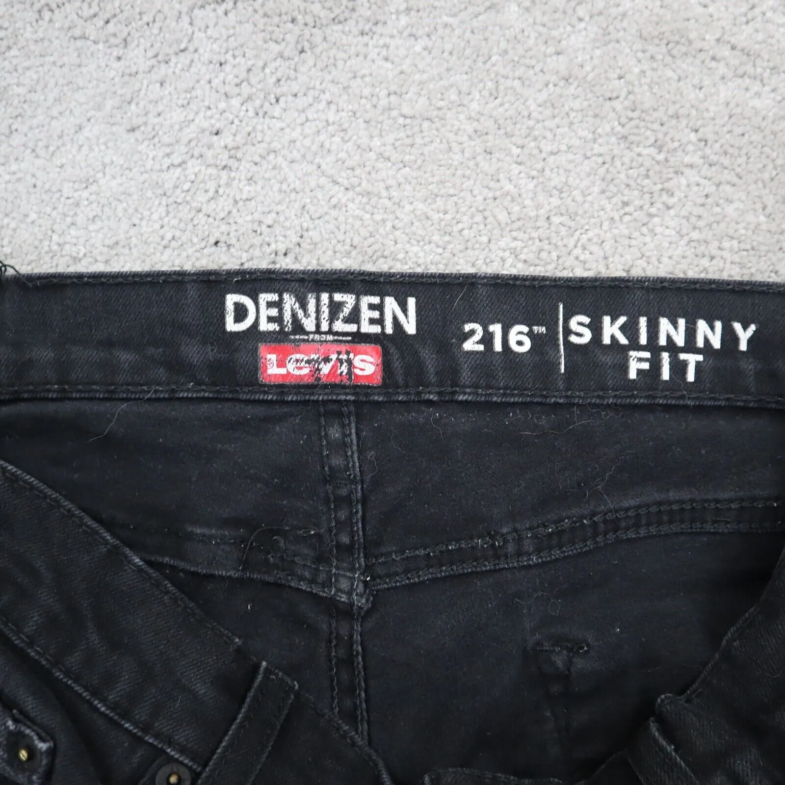 Denizen From Levis 216 Jeans Mens Black Solid Skinny Fit Denim Logo W33XL30