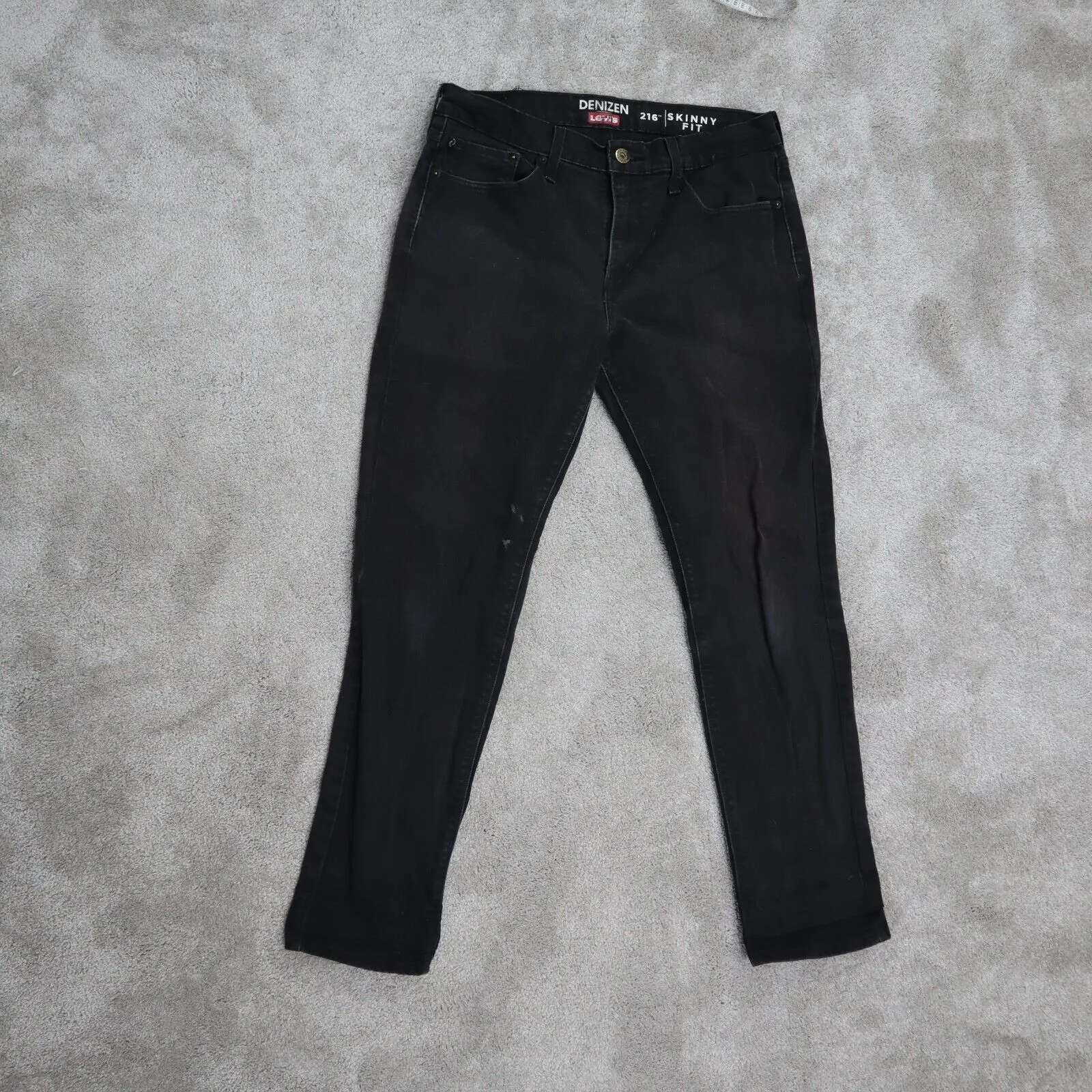 Denizen From Levis 216 Jeans Mens Black Solid Skinny Fit Denim Logo W33XL30