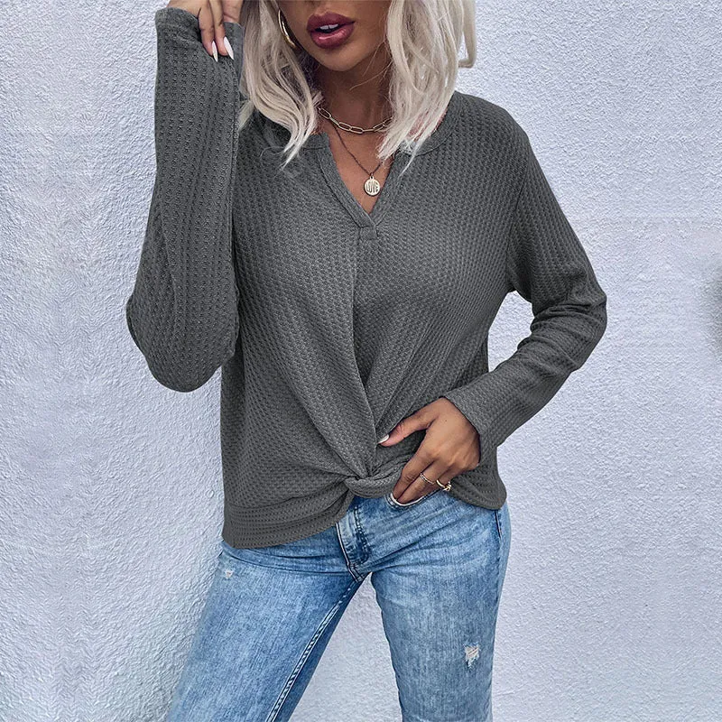Desirae Women's Waffle Kink Thin Solid Color Bottoming Knitted Sweater