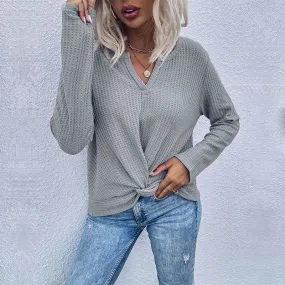 Desirae Women's Waffle Kink Thin Solid Color Bottoming Knitted Sweater