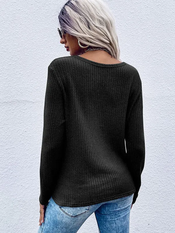 Desirae Women's Waffle Kink Thin Solid Color Bottoming Knitted Sweater