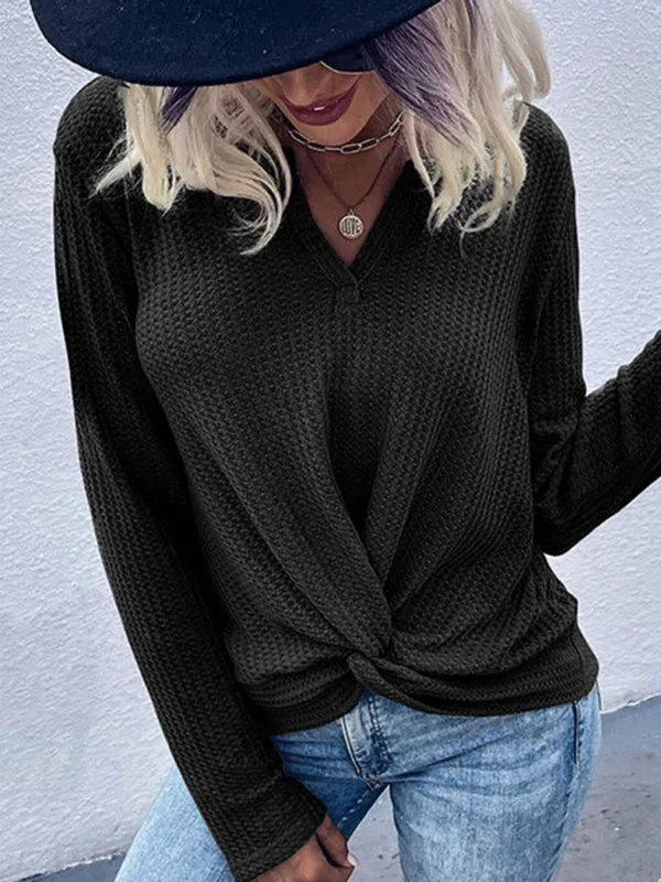 Desirae Women's Waffle Kink Thin Solid Color Bottoming Knitted Sweater