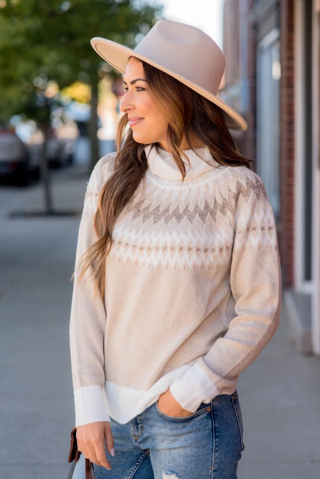 Fair Isle Cowl Neck Sweater