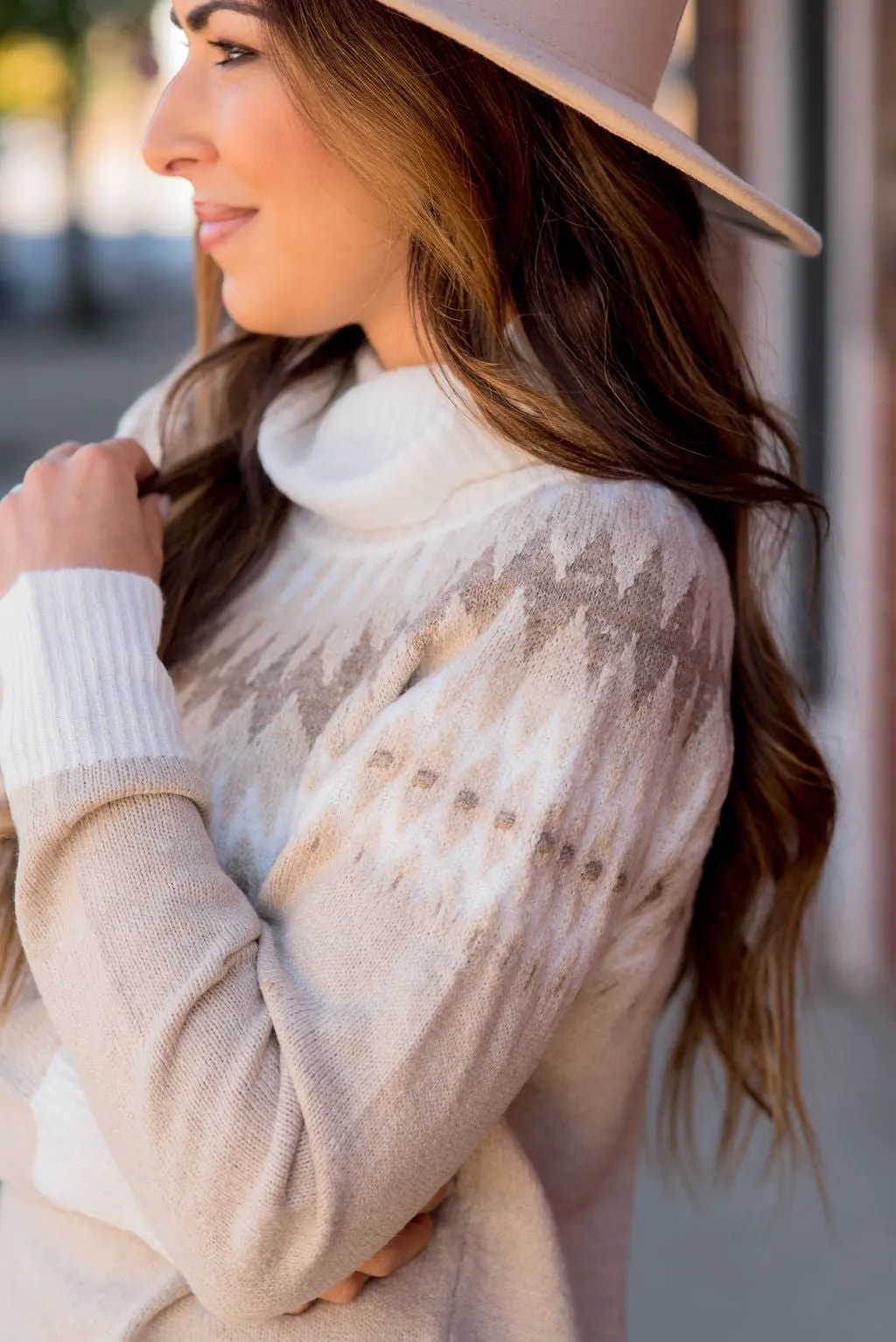 Fair Isle Cowl Neck Sweater
