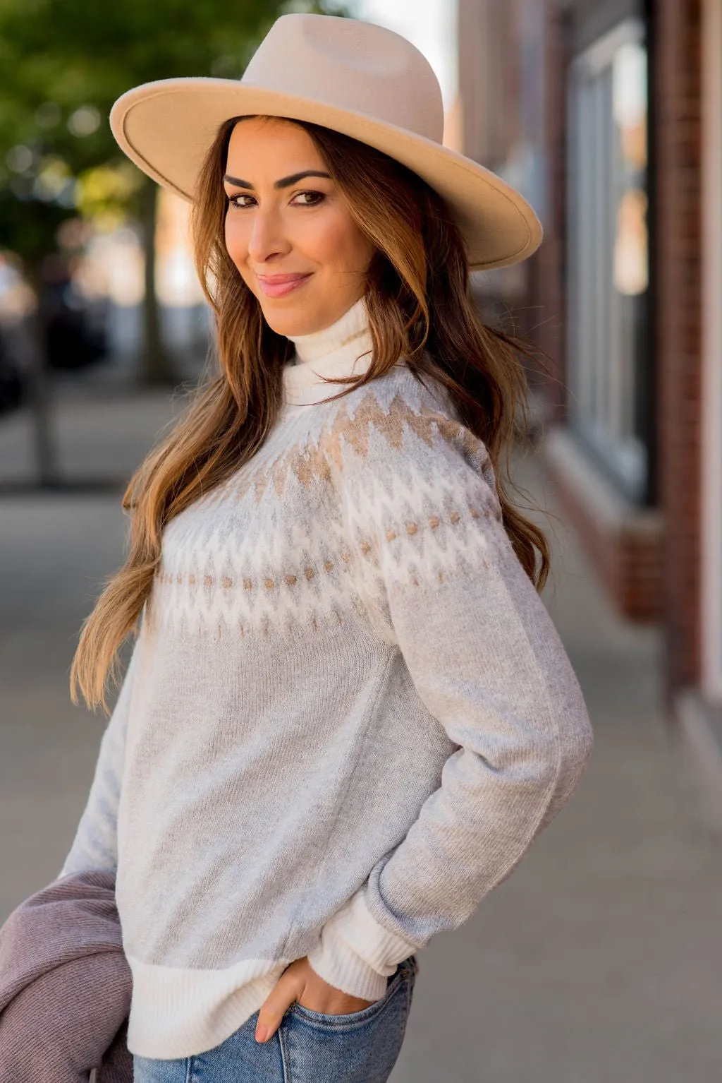 Fair Isle Cowl Neck Sweater