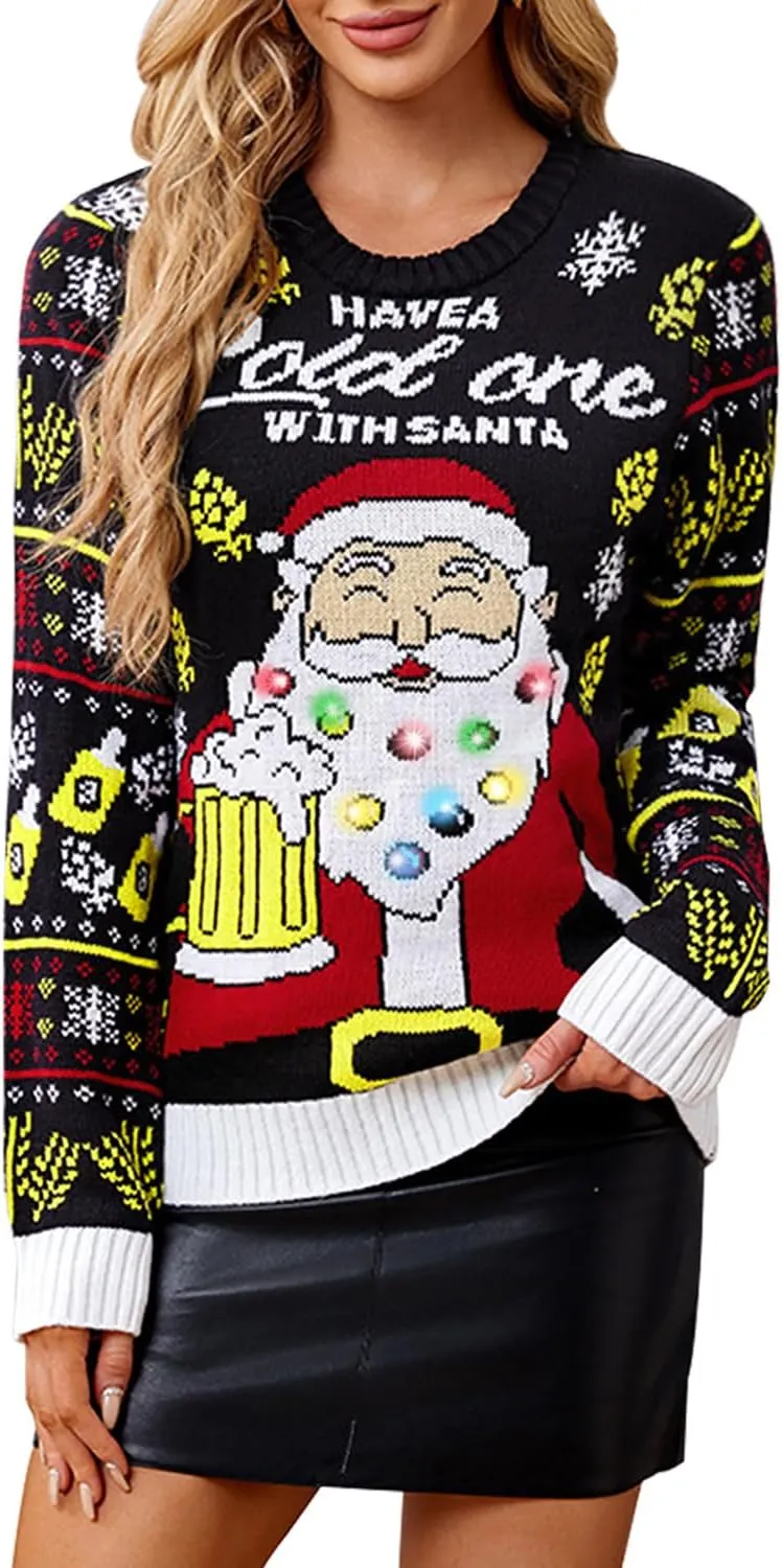 For G and PL Women's Christmas Light Up Crewneck Knit Long Sleeve Ugly Pullover Sweater